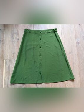 Everlane Japanese GoWeave Swing Skirt Button Front classic preppy Green Size 14